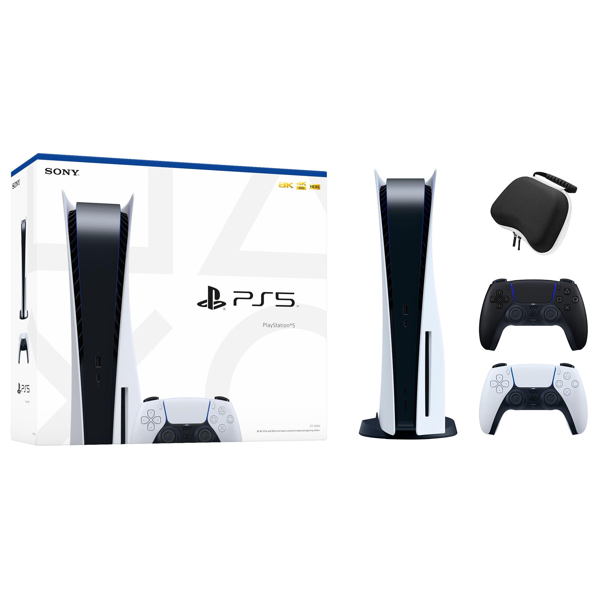 PlayStation 5 Disc Edition with Two Controllers White and Midnight Black DualSense and Mytrix Hard Shell Protective Controller Case - PS5 Gaming Console PlayStation 5 Disc Edition with Two Controllers White and Midnight Black DualSense and Mytrix Hard Shell Protective Controller Case - PS5 Gaming Console